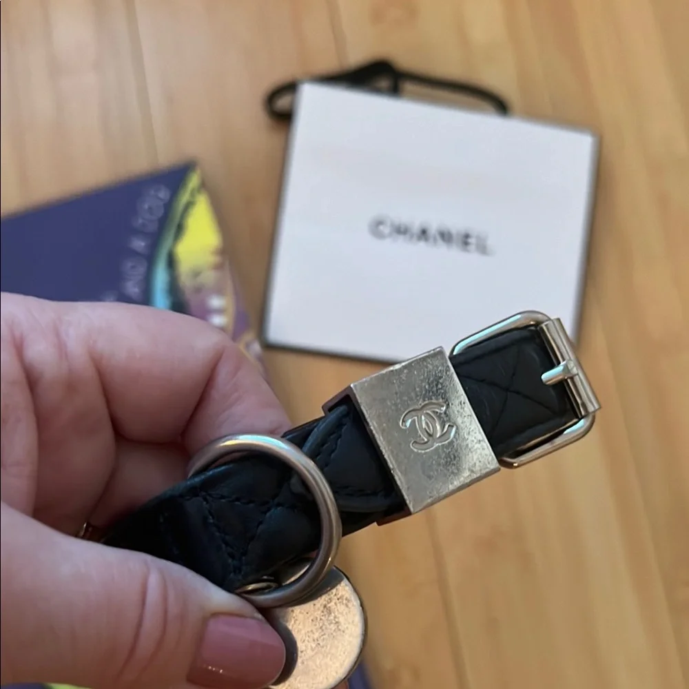 Chanel Black Leather Dog Collar with Chanel Hardware Logo - Picture 6 of 7